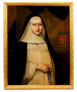 19th C. Continental Oil, Formal Portrait of Nun
