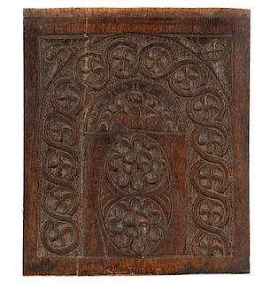 Continental Carved Oak Relief Panel, Arch Motif