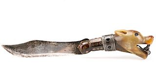 Mexican Sterling Silver & Carved Horn Bowie Knife
