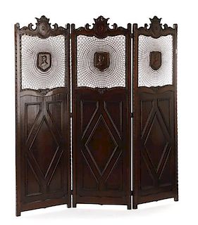 Renaissance Revival Style Three Panel Caned Screen