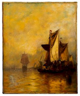 George Bunn, Marine Painting With Sailboats, 1889
