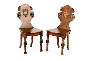 Pair of English Renaissance Revival Hall Chairs