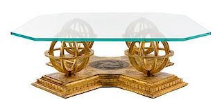 * A Gilt Iron and Glass Low Table Height 16 3/4 x width 52 x depth 52 inches.