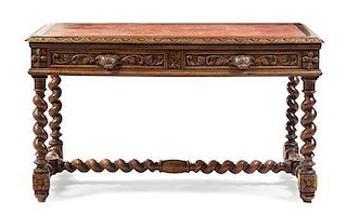 * A Flemish Baroque Style Walnut Writing Table Height 29 x width 52 x depth 27 1/2 inches.