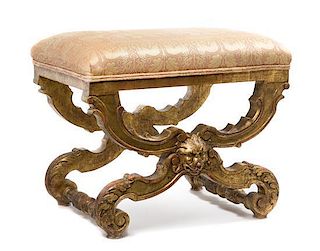 * A Rococo Style Giltwood Bench Height 21 x width 24 x depth 18 inches.