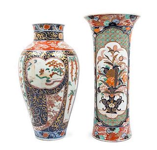 * Two Imari Palette Porcelain Vases Height of tallest 23 inches.