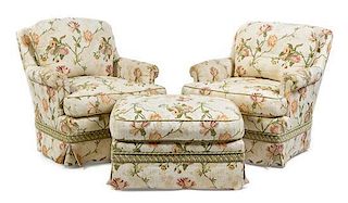 * A Group of Silk Upholstered Seating Furniture Length of first 64 inches.