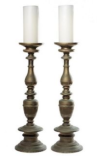 * A Pair of Baroque Style Brass Prickets Height 33 1/2 inches.