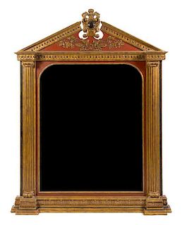 * A Neoclassical Style Painted and Parcel Gilt Mirror Height 70 x width 53 inches.