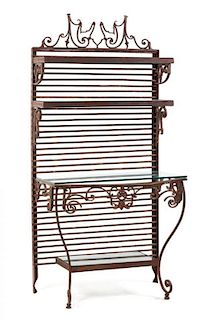 * A French Wrought Iron Baker's Rack Height 77 1/2 x width 36 3/4 x depth 19 3/4 inches.