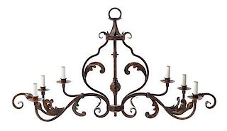 * A Baroque Style Wrought Metal Six-Light Chandelier Width 41 inches.