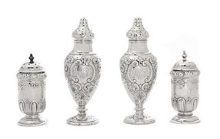 * Two Pairs of Silver Casters, , comprising an Edwardian cylindrical pair, Harrison Bros. & Howson, Sheffield, 1902 and an Ameri