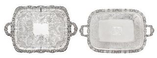 * Two Silver-Plate Serving Trays Largest 28 1/8 x 19 1/2 inches.