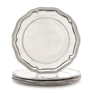 * A Set of Six French Pewter Dinner Plates Diameter 12 1/4 inches.