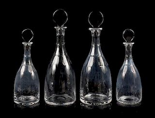 * Two Pairs of William Yeoward Glass Decanters Height of tallest 15 1/2 inches.