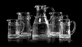 * Five William Yeoward Glass Pitchers Height of tallest 9 1/4 inches.