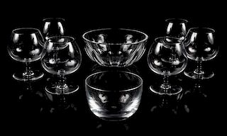 * A Set of Six Baccarat Glass Cordial Snifters Height of snifters 4 5/8 inches.