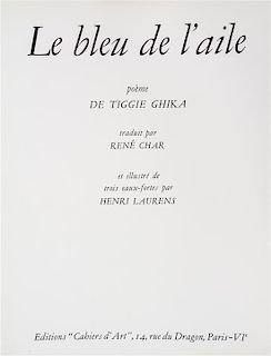 * (LAURENS, HENRI) GHIKA, TIGGIE. Le bleu de l'aile. Paris, 1948. Limited. Inscribed by Ghika to Jean Paulhan.
