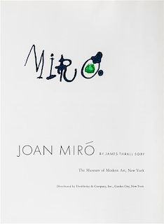 * (MIRO, JOAN) SOBY, JAMES THRALL. Joan Miro. New York, 1959. Signed.
