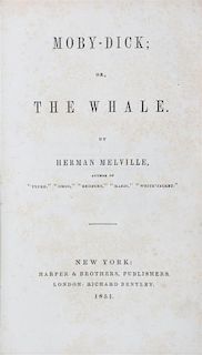 MELVILLE, HERMAN. Moby-Dick or The Whale. NY, 1851. 1st US ed, brown "A" remainder cloth.