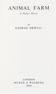 ORWELL, GEORGE. Two first editions, w/out dust jackets, comprising Animal Farm and Nineteen Eighty-Four.