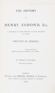 THACKERAY, W.M. The History of Henry Esmond. London, 1852.