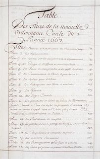 COLBERT, JEAN BAPTISTE. Proces verbal de l'ordonnances civil et Criminal De 1667. [s.l.], ca. 1680. Original manuscript, 1052pp.