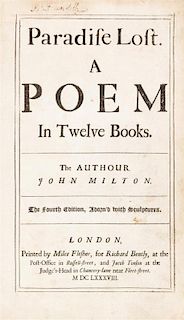 MILTON, JOHN. Paradise Lost. A Poem in Twelve Books. London, 1688. Fourth edition, first folio edition.