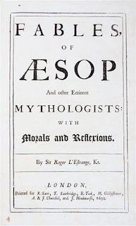 (AESOP) L'ESTRANGE, ROGER, SIR. Fables of Aesop. London, 1692.
