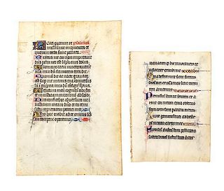 (ILLUMINATED MANUSCRIPT) Two illuminated manuscript leaves, 15th century.