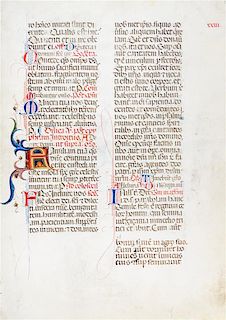 (ILLUMINATED MANUSCRIPT) One illuminated manuscript leaf. 15th century.