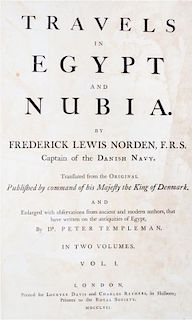 * NORDEN, FEDERICK. Travels in Egypt and Nubia. London, 1757. 2 Volumes, new binding by Weitz-Coleman.