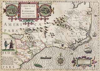 (MAP) HONDIUS, JOCODUS. Virginiae item ed Floridae Americae provinciarum, nova descriptio. Amsterdam, 1606 or later.
