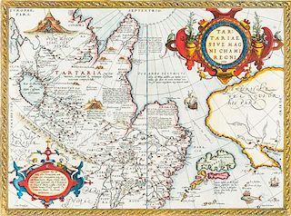 * (MAP) ORTELIUS, ABRAHAM. Tartariae sive Magni Chami Regni Typus. Antwerp, 1598. Depicts Tartary, China, Japan, and an early Ca