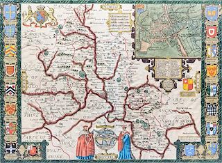 (MAP) SPEED, JOHN. Oxfordshire. 1605. Engraved with hand-coloring.