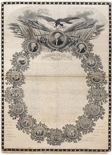 (DECLARATION OF INDEPENDENCE) Printing of the Declaration of Independence on Silk. Burnet, Lyons, 1818.