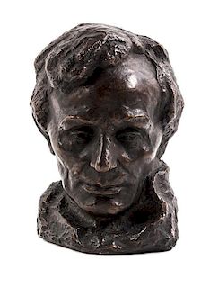 (LINCOLN, ABRAHAM). Bust of Abraham Lincoln by Joanna C. Kendell, 1964, after the Borglum bronze of 1908.