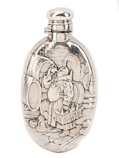 R. Wallace & Sons Sterling Flask, Drunken Monks