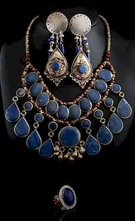 LAPIS LAZULI NECKLACE, EARRINGS AND RING