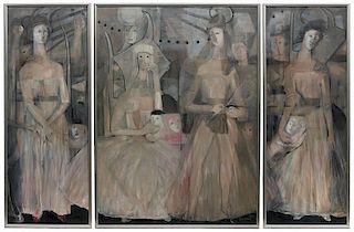 Agustin Fernandez "La Familia" triptych, oil