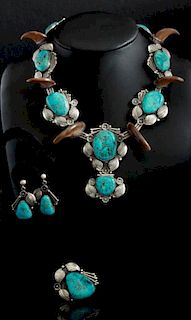 NAVAJO NECKLACE, RING AND EARRINGS SET