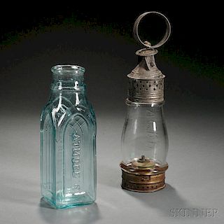 Blown-molded "ATMORE'S" Gothic Pickle Bottle and Tin and Glass "V.C.R.R."   Lantern