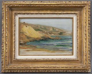 J.H. Sharp, "Coastal Cliffs" oil on canvas laid
