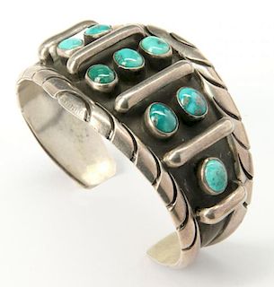 NAVAJO STERLING BRACELET WITH TURQUOISE CABOCHONS
