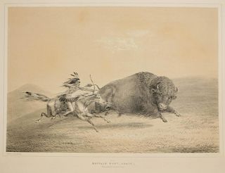 CATLIN'S BUFFALO HUNT, CHASE TINTED LITHOGRAPH
