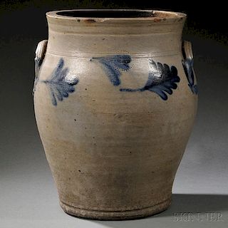 Salt-glazed Cobalt-decorated Four-gallon Stoneware Jar