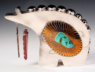 ANDY MARION STERLING SILVER SCULPTURE WITH TURQUOISE
