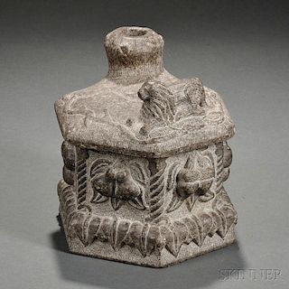 Carved Stone Hexagonal Covered Canister