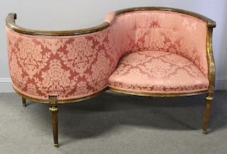 Carved and Upholstered Louis XVI Style Tete A Tete