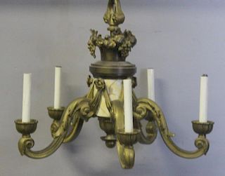 5 Arm Bronze Chandelier with Faux Finished Center